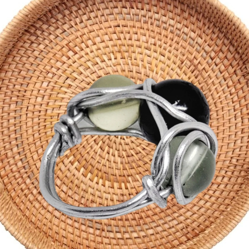 Black and Green Beads Hand Wired Ring - Picture 5 of 7